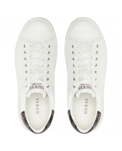 Sneaker Donna Unisex Guess Elba 4G Logo Leather White Brown