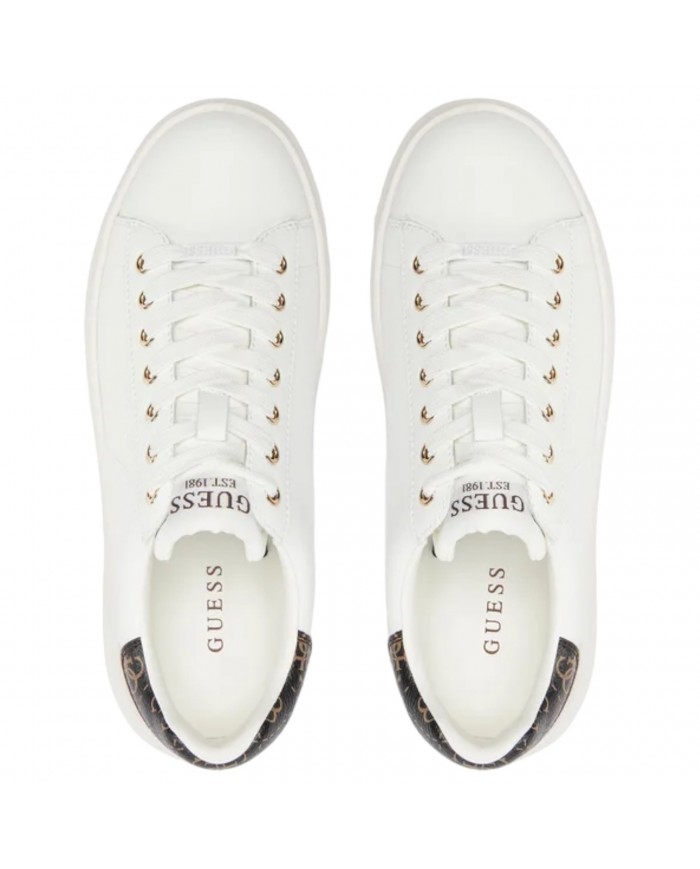 Sneaker Donna Unisex Guess Elba 4G Logo Leather White Brown