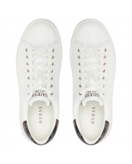 Sneaker Donna Unisex Guess Elba 4G Logo Leather White Brown