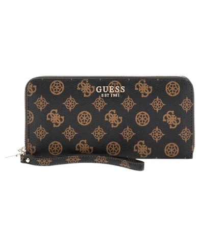 Portafoglio Donna Guess Laurel Slg 4G Logo Peony Zip Around Leather Mocha