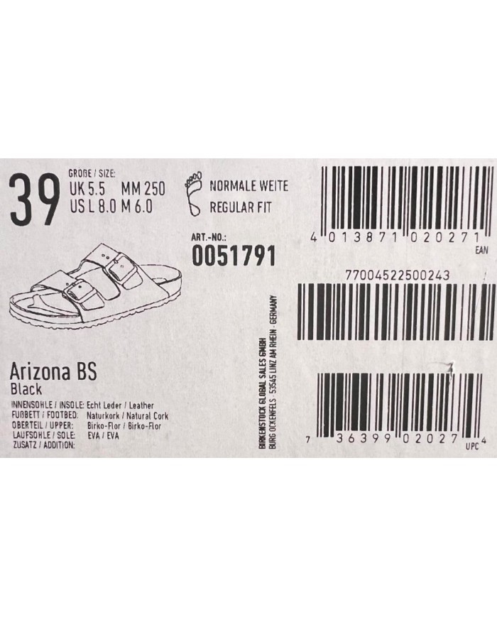 Sandalo Unisex Uomo Donna Birkenstock Arizona Leather Black