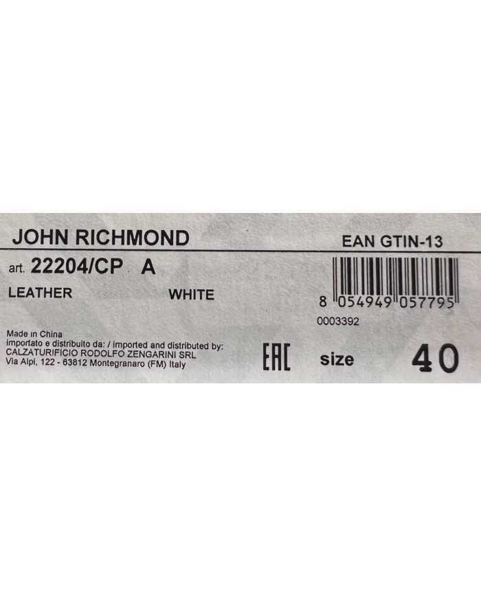 Sneaker Uomo John Richmond 22204 Action Leather X Logo Leather White