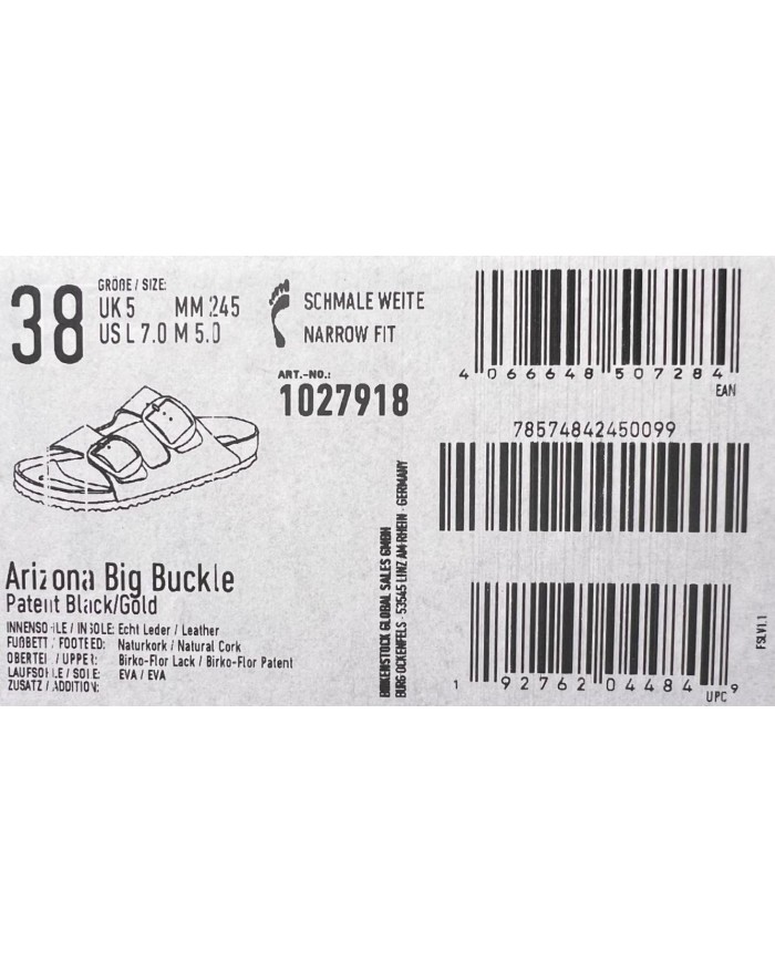Sandalo Donna Unisex Birkenstock Arizona Big Buckle Patent Black Gold