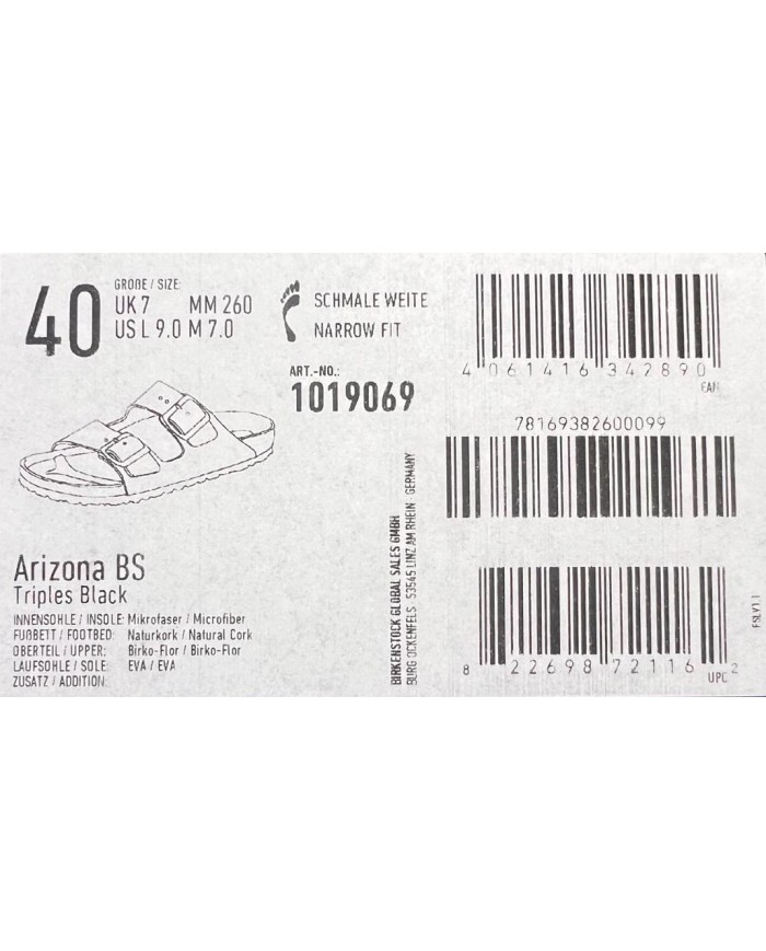 Sandalo Donna Birkenstock Unisex Uomo Arizona BS Triple Black Lather Black