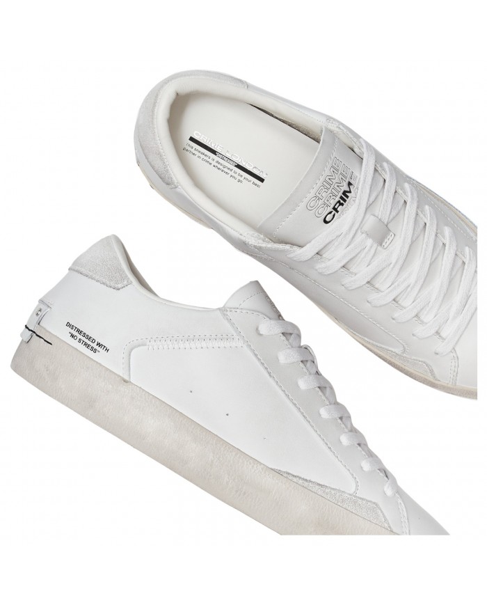 Sneaker Uomo Crime London Distressed White Leather White