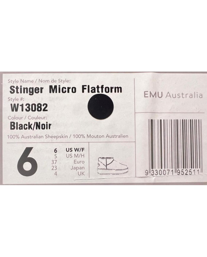 Stivale Donna Emu Australia Stinger Micro Flattform Ultra Mini Montone Black