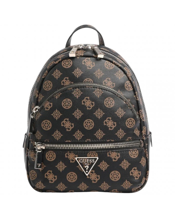 Zaino Donna Guess Manhattan Medium Backpack 4G Logo Peony Leather Mocha