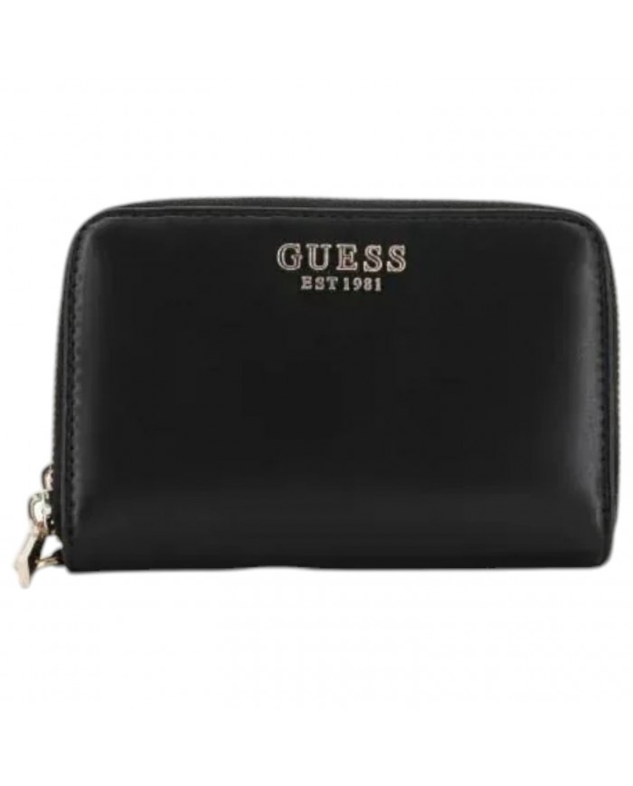 Portafoglio Donna Guess Laurel Slg Medium Guess Logo Double Zip Around Leather Black