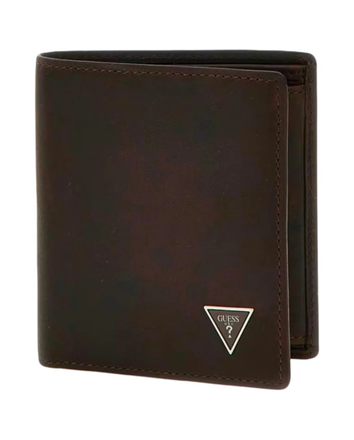 Portafoglio Guess Uomo Roma Portacarte Guess Triangle Logo Leather Dark Brown
