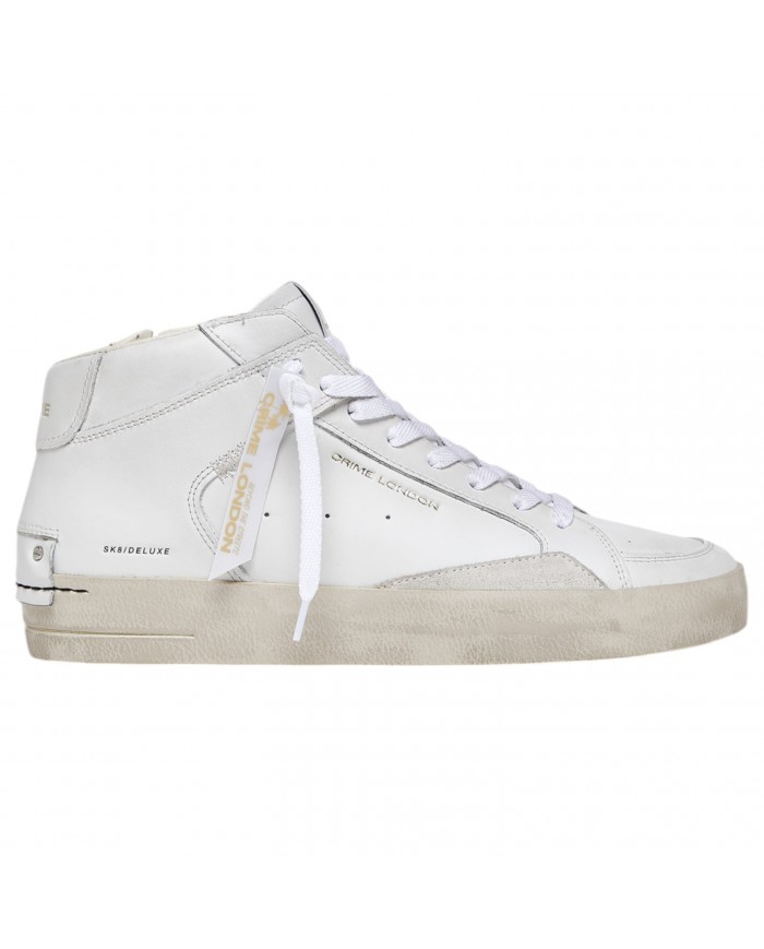 Stivaletto Uomo Crime London Sk8 Deluxe Mid Leather White