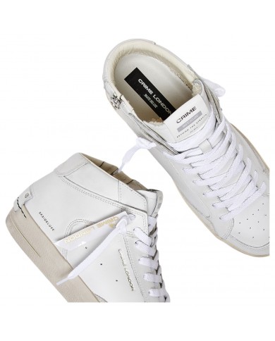 Stivaletto Uomo Crime London Sk8 Deluxe Mid Leather White