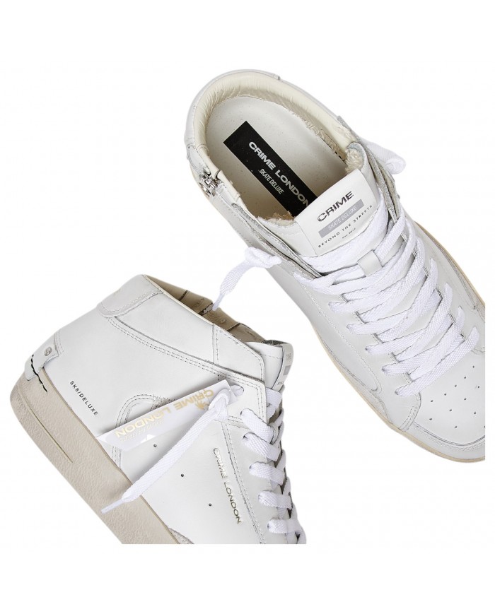 Stivaletto Uomo Crime London Sk8 Deluxe Mid Leather White