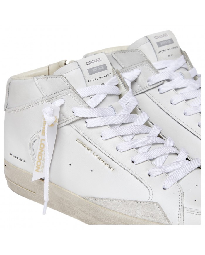 Stivaletto Uomo Crime London Sk8 Deluxe Mid Leather White
