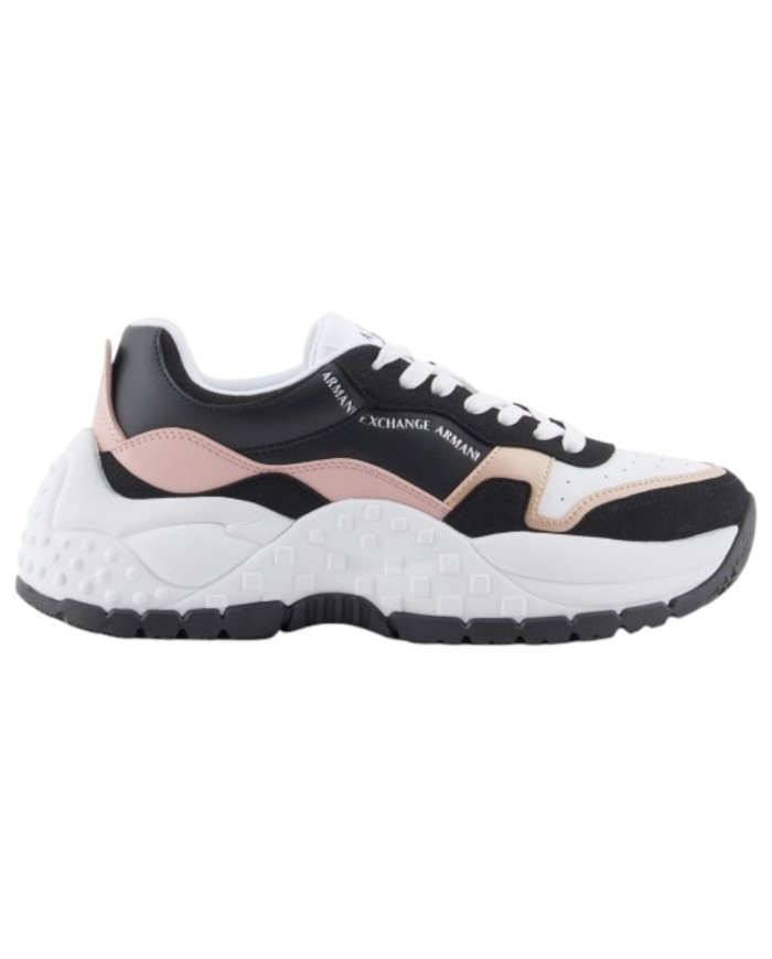 Sneaker Donna Armani Exchange Chunky Suede Leather Opal White Black Rose