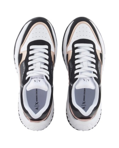 Sneaker Donna Armani Exchange Chunky Suede Leather Opal White Black Rose