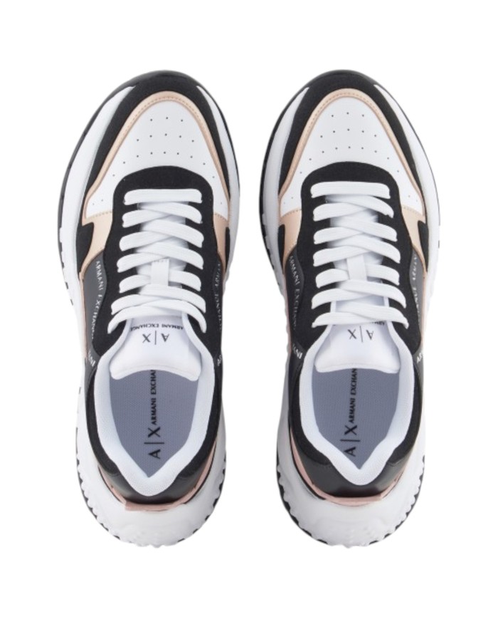 Sneaker Donna Armani Exchange Chunky Suede Leather Opal White Black Rose