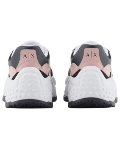 Sneaker Donna Armani Exchange Chunky Suede Leather Opal White Black Rose