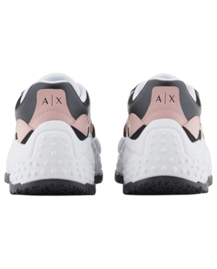 Sneaker Donna Armani Exchange Chunky Suede Leather Opal White Black Rose