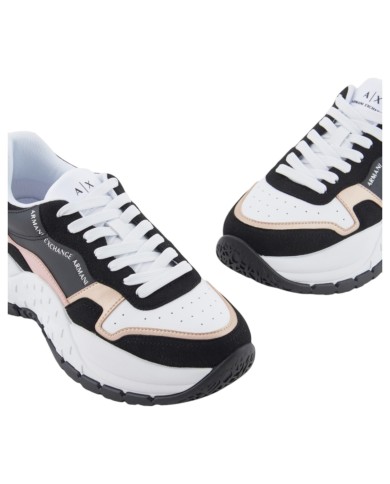 Sneaker Donna Armani Exchange Chunky Suede Leather Opal White Black Rose
