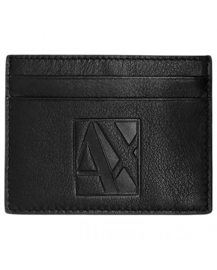 Portacarte Armani Exchange Uomo AX Logo Impresso Leather Black