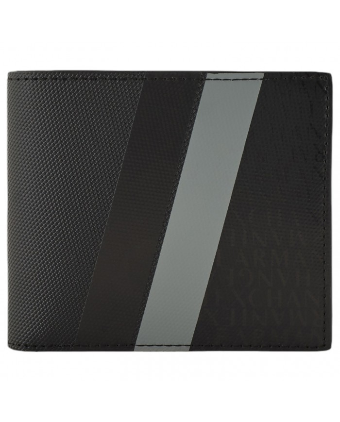 Portafoglio Uomo Armani Exchange Stripes Monogram Logo Leather Black