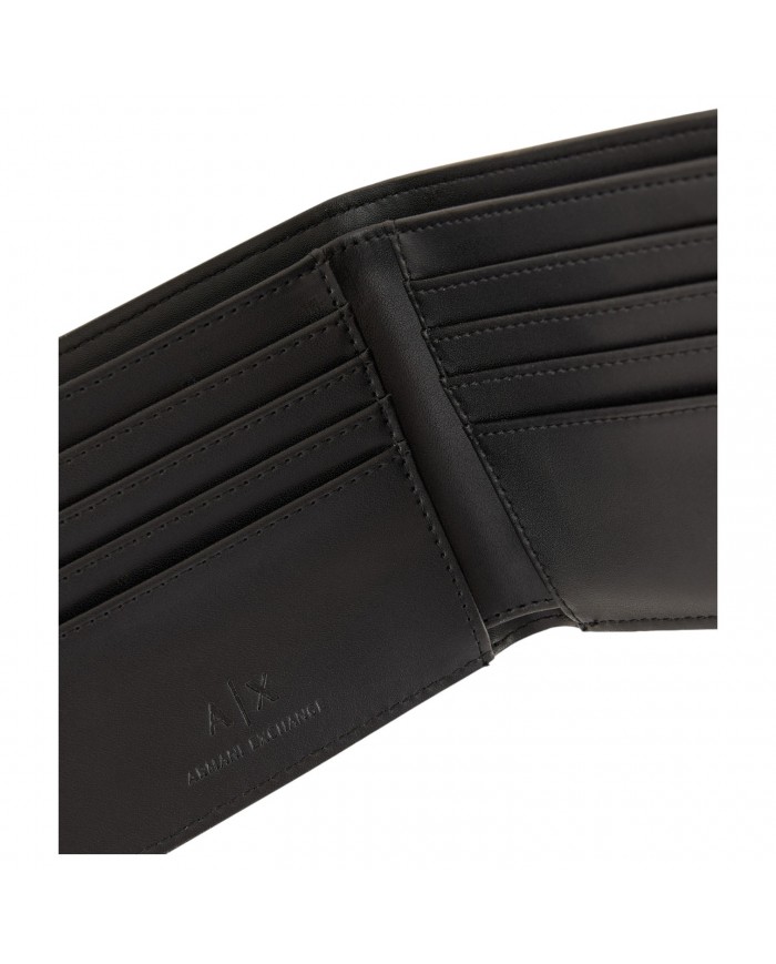 Portafoglio Uomo Armani Exchange Stripes Monogram Logo Leather Black