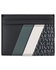 Portacarte Uomo Armani Exchange Stripes Monogram Logo Leather Black