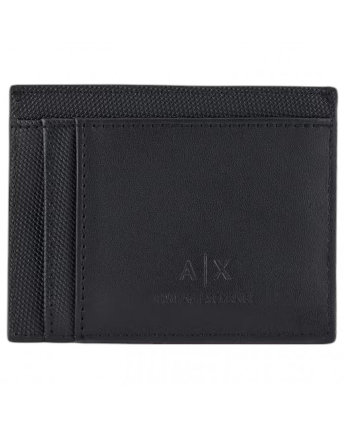 Portacarte Uomo Armani Exchange Stripes Monogram Logo Leather Black
