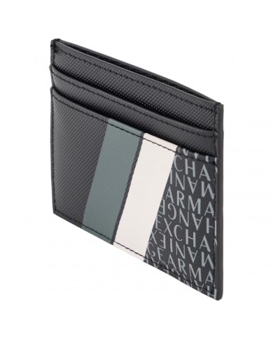 Portacarte Uomo Armani Exchange Stripes Monogram Logo Leather Black