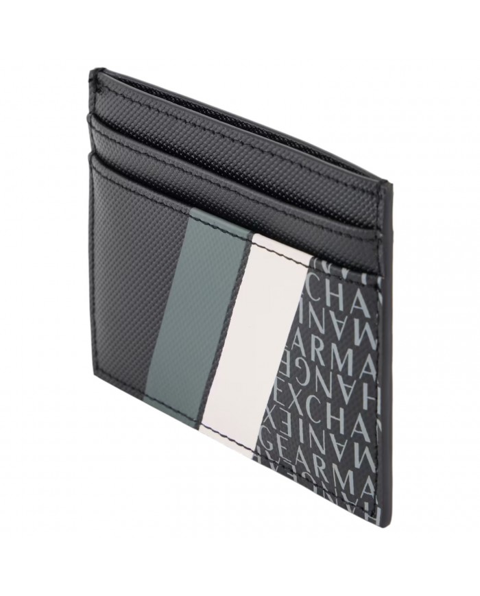 Portacarte Uomo Armani Exchange Stripes Monogram Logo Leather Black