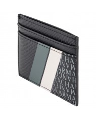 Portacarte Uomo Armani Exchange Stripes Monogram Logo Leather Black