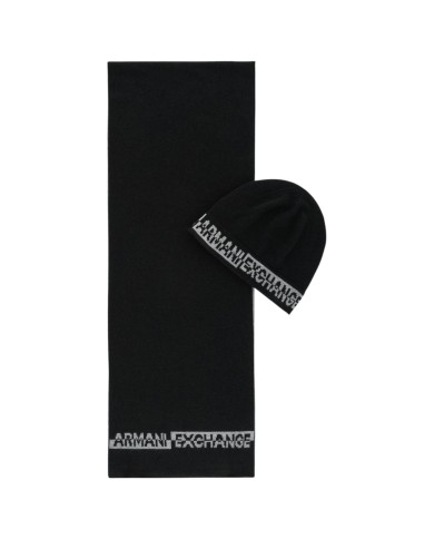 Sciarpa E Cappello Uomo Armani Exchange Line Logo Set Black Grey