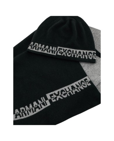 Sciarpa E Cappello Uomo Armani Exchange Line Logo Set Black Grey