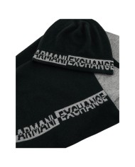 Sciarpa E Cappello Uomo Armani Exchange Line Logo Set Black Grey
