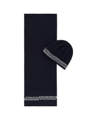 Sciarpa E Cappello Uomo Armani Exchange Line Logo Set Navy Grey