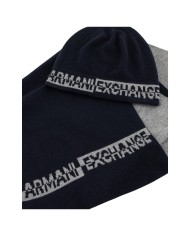 Sciarpa E Cappello Uomo Armani Exchange Line Logo Set Navy Grey