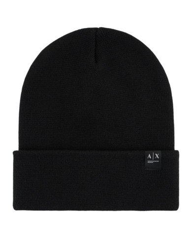 Cappello Uomo Armani Exchange Beanie Hat AX Patch Logo Black