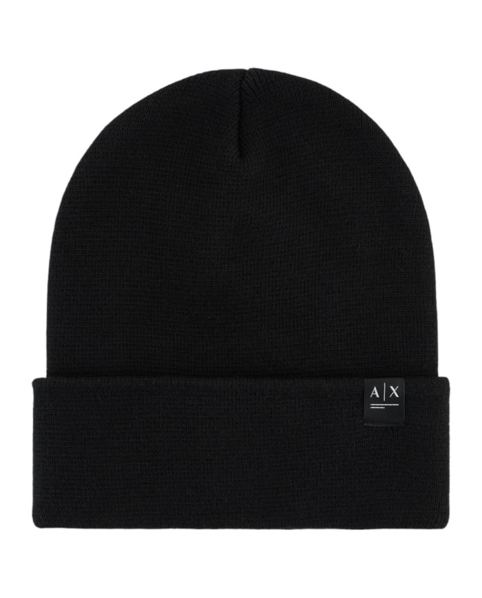 Cappello Uomo Armani Exchange Beanie Hat AX Patch Logo Black