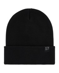 Cappello Uomo Armani Exchange Beanie Hat AX Patch Logo Black