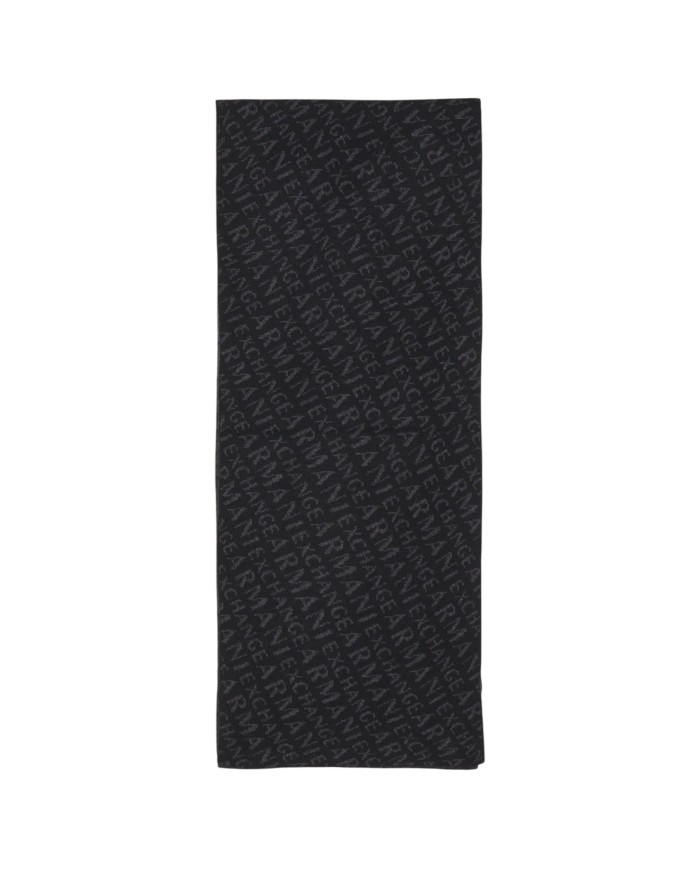 Sciarpa Uomo Armani Exchange Scarf Jacquard Logo All Over Black Dark Grey