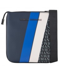 Borsello Uomo Armani Exchange Sottile Stripes Monogram Logo Leather Navy