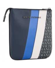 Borsello Uomo Armani Exchange Sottile Stripes Monogram Logo Leather Navy