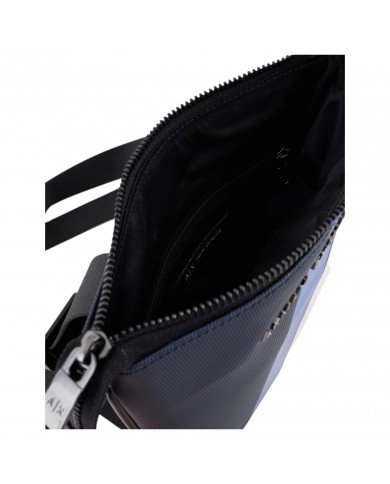 Borsello Uomo Armani Exchange Sottile Stripes Monogram Logo Leather Navy