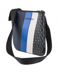 Borsello Uomo Armani Exchange Sottile Stripes Monogram Logo Leather Navy