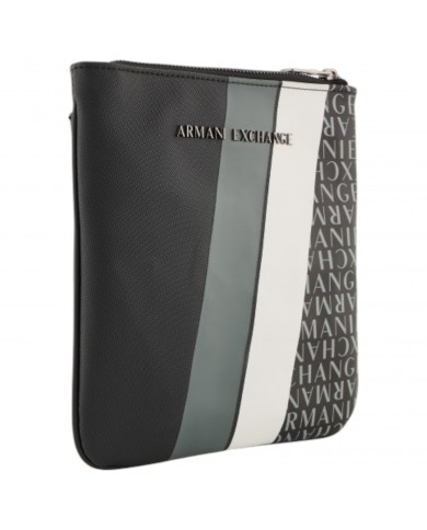 Borsello Uomo Armani Exchange Sottile Stripes Monogram Logo Leather Black