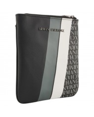 Borsello Uomo Armani Exchange Sottile Stripes Monogram Logo Leather Black