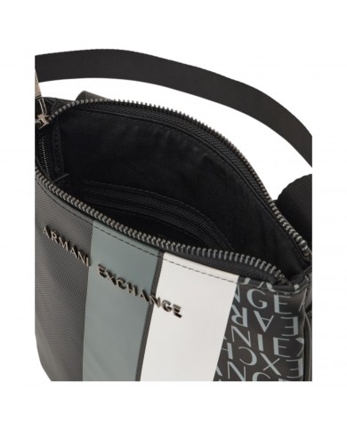 Borsello Uomo Armani Exchange Sottile Stripes Monogram Logo Leather Black