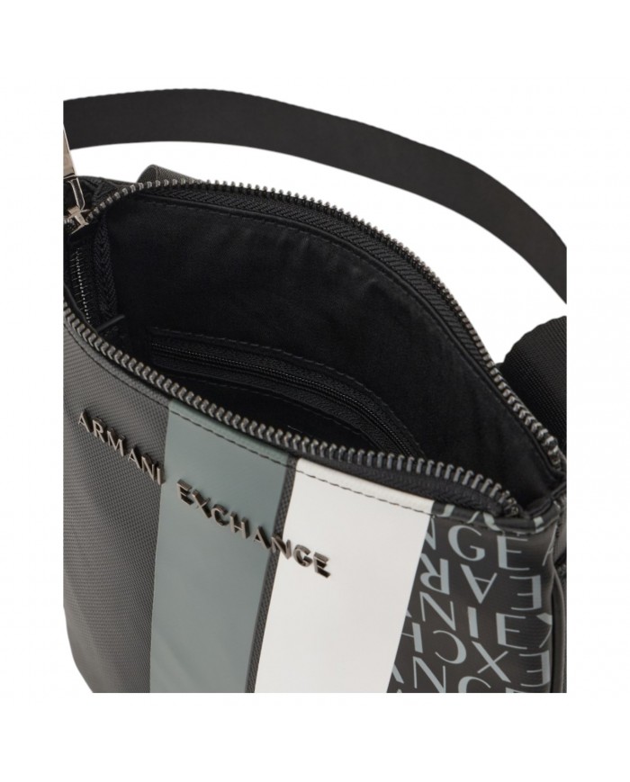 Borsello Uomo Armani Exchange Sottile Stripes Monogram Logo Leather Black