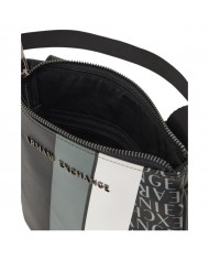 Borsello Uomo Armani Exchange Sottile Stripes Monogram Logo Leather Black