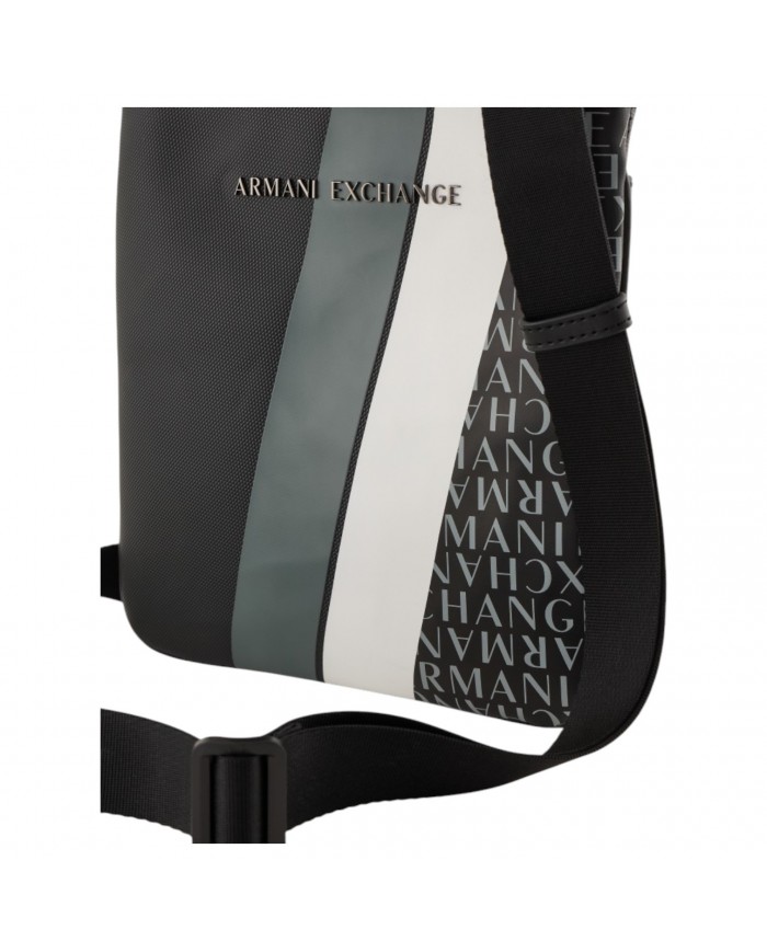 Borsello Uomo Armani Exchange Sottile Stripes Monogram Logo Leather Black